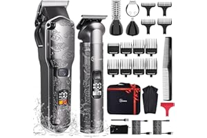 Hatteker Professional Hair Clippers for Men Beard Trimmer Clippers Set Waterproof T-Blade Trimmer Cordless Grooming Kit Nose 