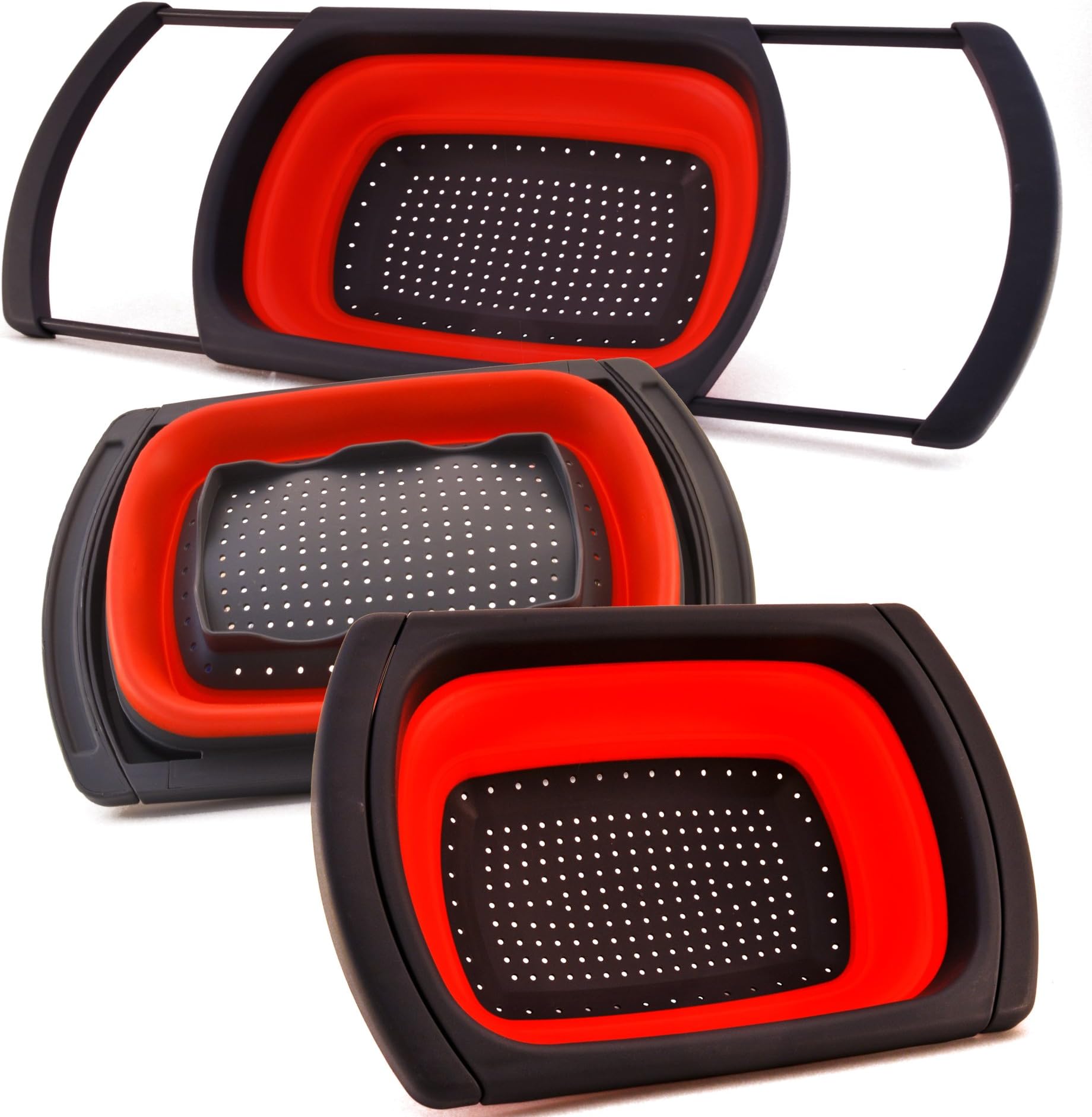 Sleek Modern Professional Collapsible Colander - Over-the-Sink Silicone Strainer by Kitchen Addicts | Space-Saver, Colorful, FOLDS to 1/4 Original Size! Extendable Handles, BPA-Free/Dishwasher-Safe!