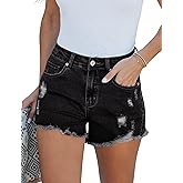 luvamia Jean Shorts for Women High Waisted Stretchy Distressed Denim Shorts Ripped Frayed Raw Hem Summer Casual Shorts
