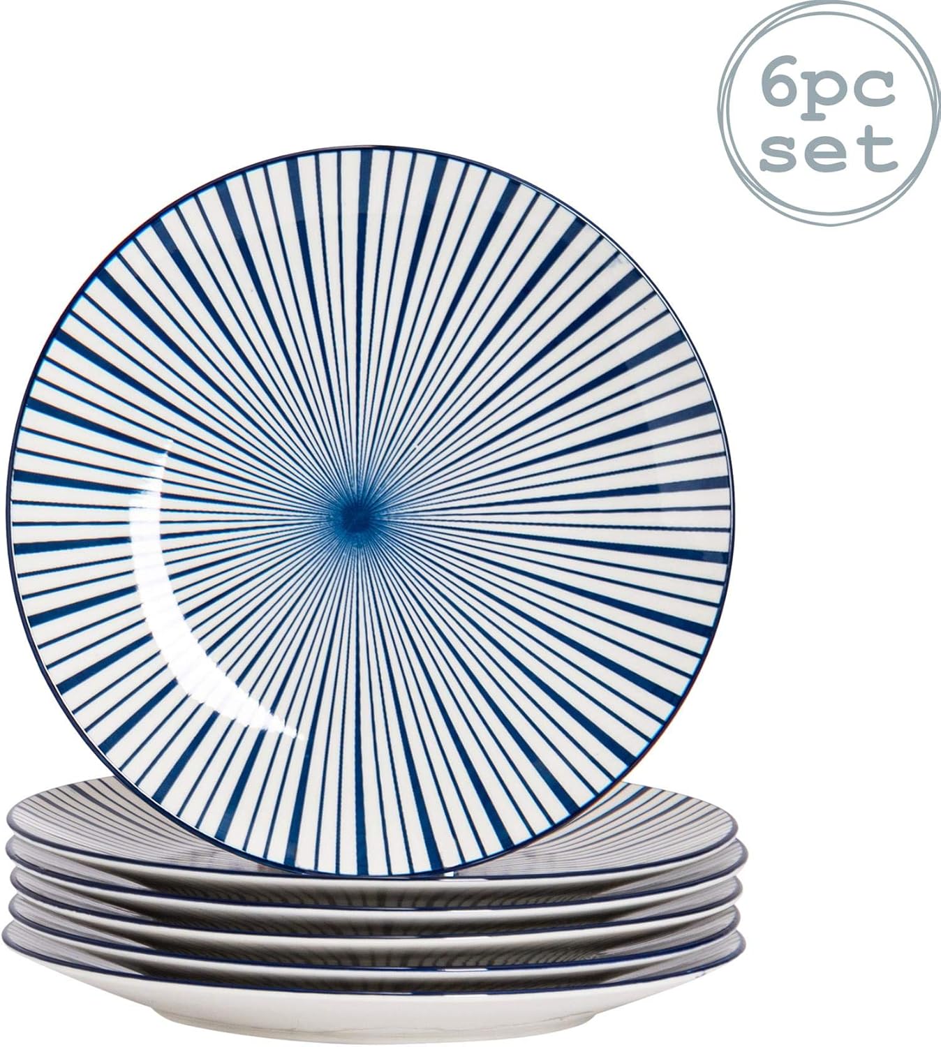 Nicola Spring 6 Piece Stripe Patterned Dinner Plate Set Large