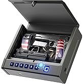 Grimtron 8.2 lb Heavy-Duty Biometric Gun Safe for Handgun – Quick Access Pistol Safe with 100 Fingerprints, Backlit Keypad & Backup Keys – Gun Lock Box for Nightstand, Bedside, Car & Truck Use