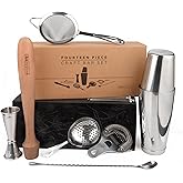 A Bar Above 14-Piece Stainless Steel Bartender Kit, Premium Professional Barware Set for Home Bars and Mixologists, Includes Cocktail Shaker, Jigger, Spoon, Strainers, Muddler, Picks, and More