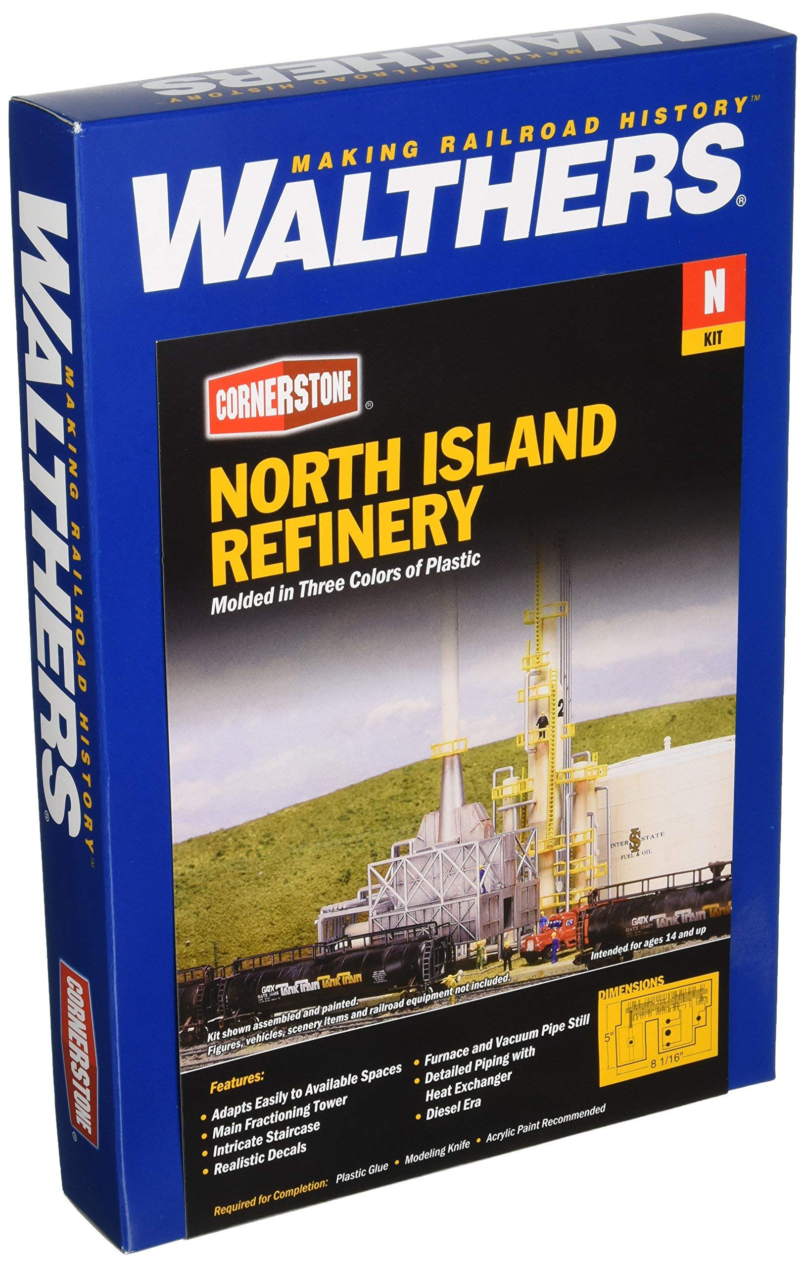 Cornerstone Walthers N Scale Model North Island Oil Refinery Kit, 8-1/16 x 5" 20.5 x 12.7cm