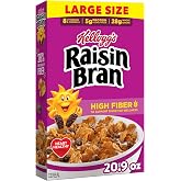 Kellogg's Raisin Bran Original Large Size Breakfast Cereal 20.9 oz | High Fiber, 28g Whole Grain