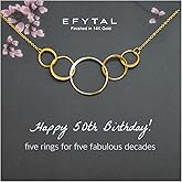 EFYTAL 50th Birthday Gifts for Her, Classy Sterling Silver 5 Circle Necklace, Clever 1975 50th Birthday Gifts for Women, 50 and fabulous