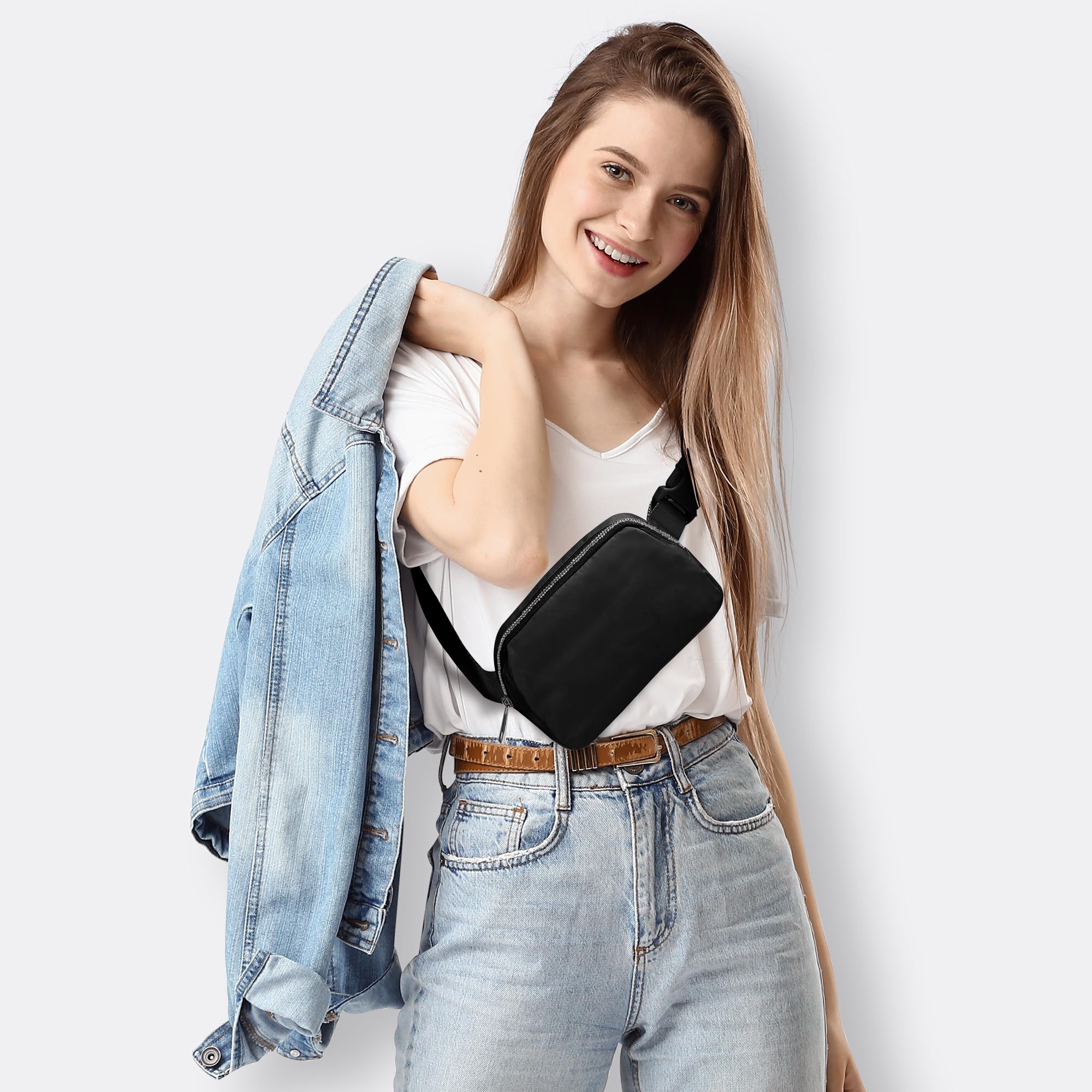 JSJ Mini Black Fanny Pack for Women & Men,Valentines Day Gifts for Girls Teens Kids Daughter Sister Her,Trendy Stuff Crossbody Bags Cute Everywhere Belt Bags.(Black)