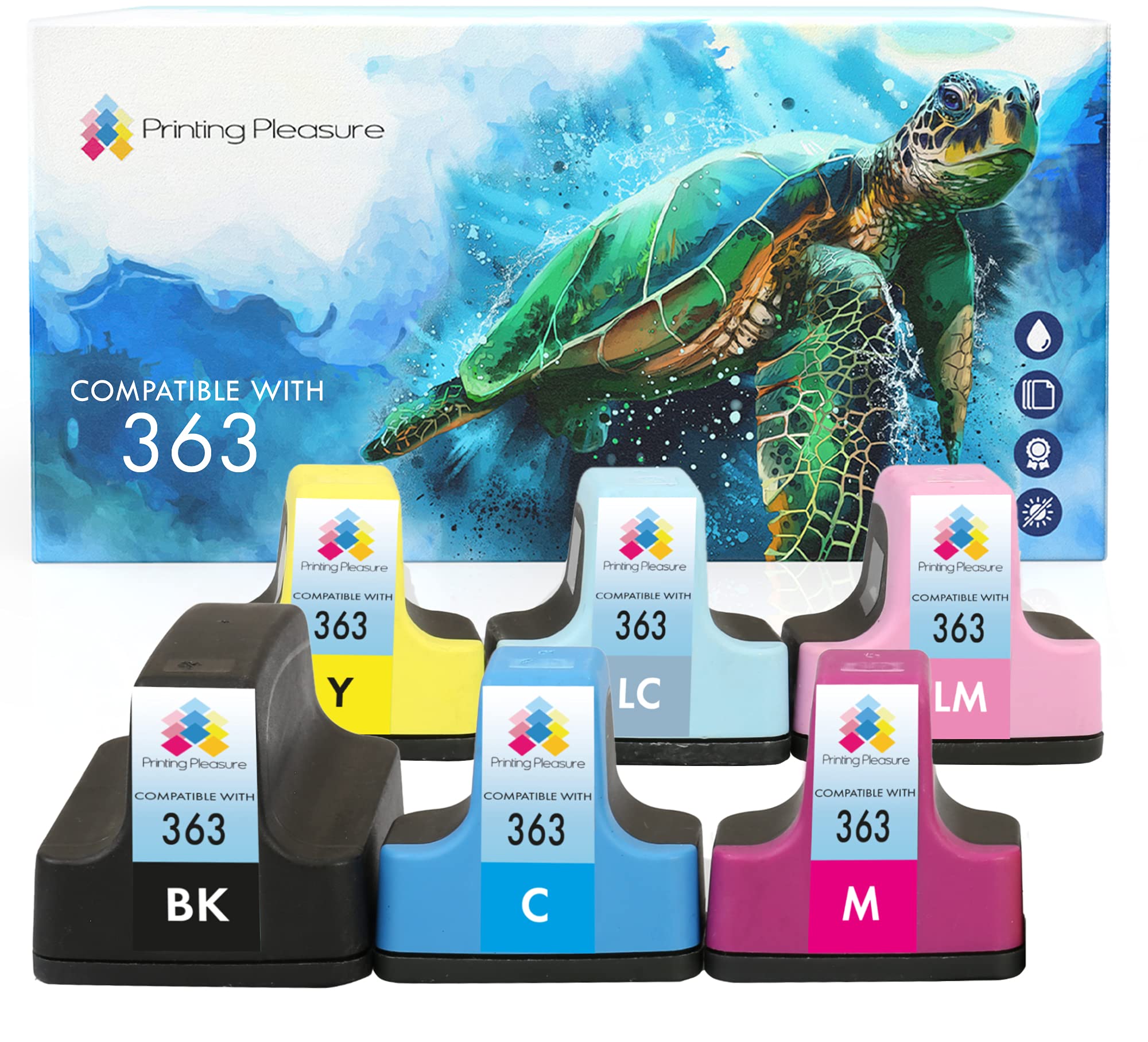 Printing Pleasure 6 XL (FULL SET) Compatible Ink Cartridges Replacement for 363 Photosmart 3110 3210 3210xi 3310 8250 C5180 C6150 C6180 C6280 C7180 C7280 C8180 D6160 D7260 D7460, High Capacity