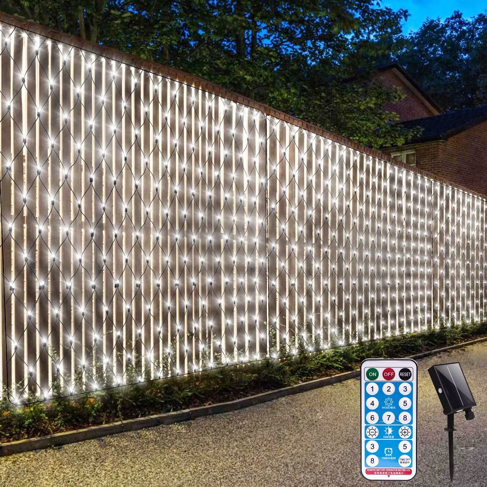 CORST Christmas Solar Net Lights Outdoor - 3.6 x 1.5M Mesh Garden Tree Lights With 8 Modes Timer for Gazebo Lawn Yard Decor (White)