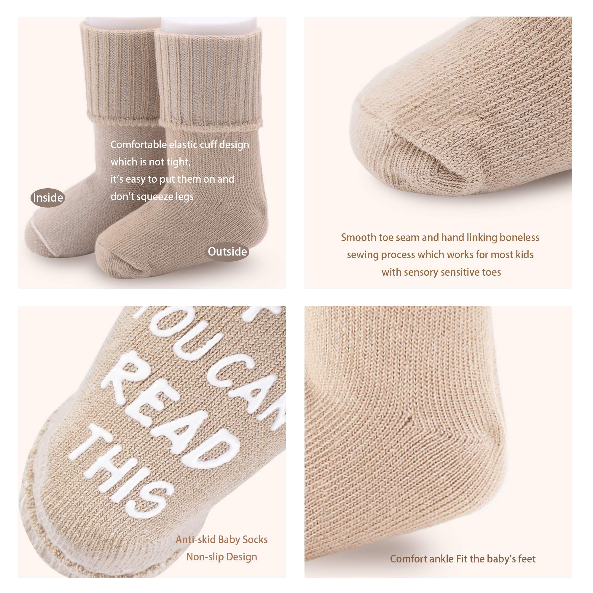 CozyWay Baby Socks Unique Baby Shower Gifts Newborn Present 4 Pairs Anti-skid Quote Funny Socks 0-12 Months