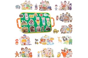 CHEFAN 12 Pack Felt Board Stories Set,Fairy-Tales Flannel Board Stories with a Foldable Board for Preschool Activities,Included Three Little Pigs,Little Red Riding Hood and Three Billy Goats Gruff