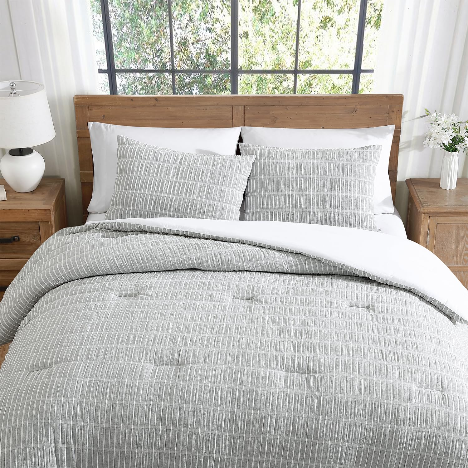 Photo 1 of **SIMILAR**
Tahari Home - Comforter Set, Lightweight Bedding with Matching Pillow Shams, Chic Room Decor, Puckered Seersucker Room Decor (Ivy Grey/White, Full/Queen)