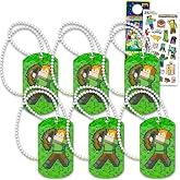 Minecraft Birthday Party Favor Necklaces for Kids - Bundle with 6 Video Game Dog Tags for Boys Plus Stickers, More | Minecraft Birthday Party Supplies Goodie Bag Fillers