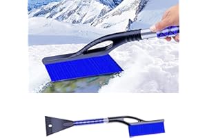KAQISI 27" Aluminum Car Snow Scraper and Brush | Weaved Bristle Head with Metal Body Detachable Ice Scraper, Foam Grip Window
