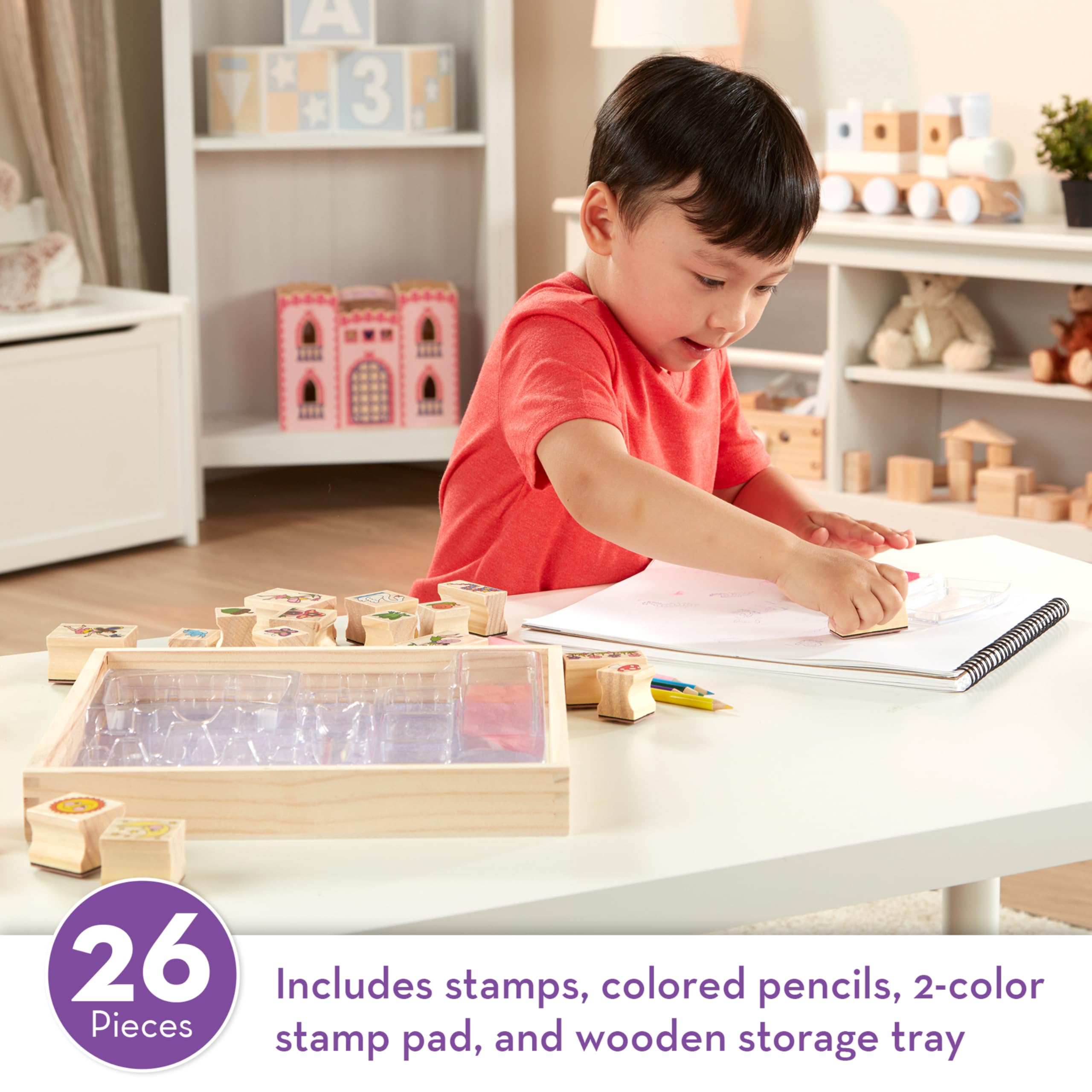 Melissa & Doug Stamp-a-Scene Stamp Pad: Fairy Garden - 20 Wooden Stamps, 5 Colored Pencils, and 2-Color Stamp Pad
