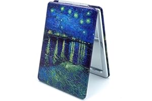 Aeisage Handheld Mirror Compact Small Mirror for Men Pocket Size Makeup Mirror Mini Mirror for Handbag Gift Mirror with Art Prints Starry Night, Diameter 2.75inch x 0.4inch Thickness