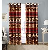 Rugs 4 Less Mojave Rustic Western Southwest Native American Grommet Window Treatment Curtain Set in Brown Beige Green Deep Red Burgundy – Mojave Curtain Set (Microfiber)