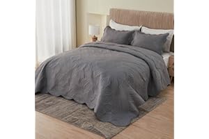 Kingnex Oversized King Bedspreads 128x120 Extra Wide for Tall King or Cal King Bed Ultrasonic Quilted Coverlet Set 3 Piece Include 1 Quilt 2 Pillowcases Dark Grey