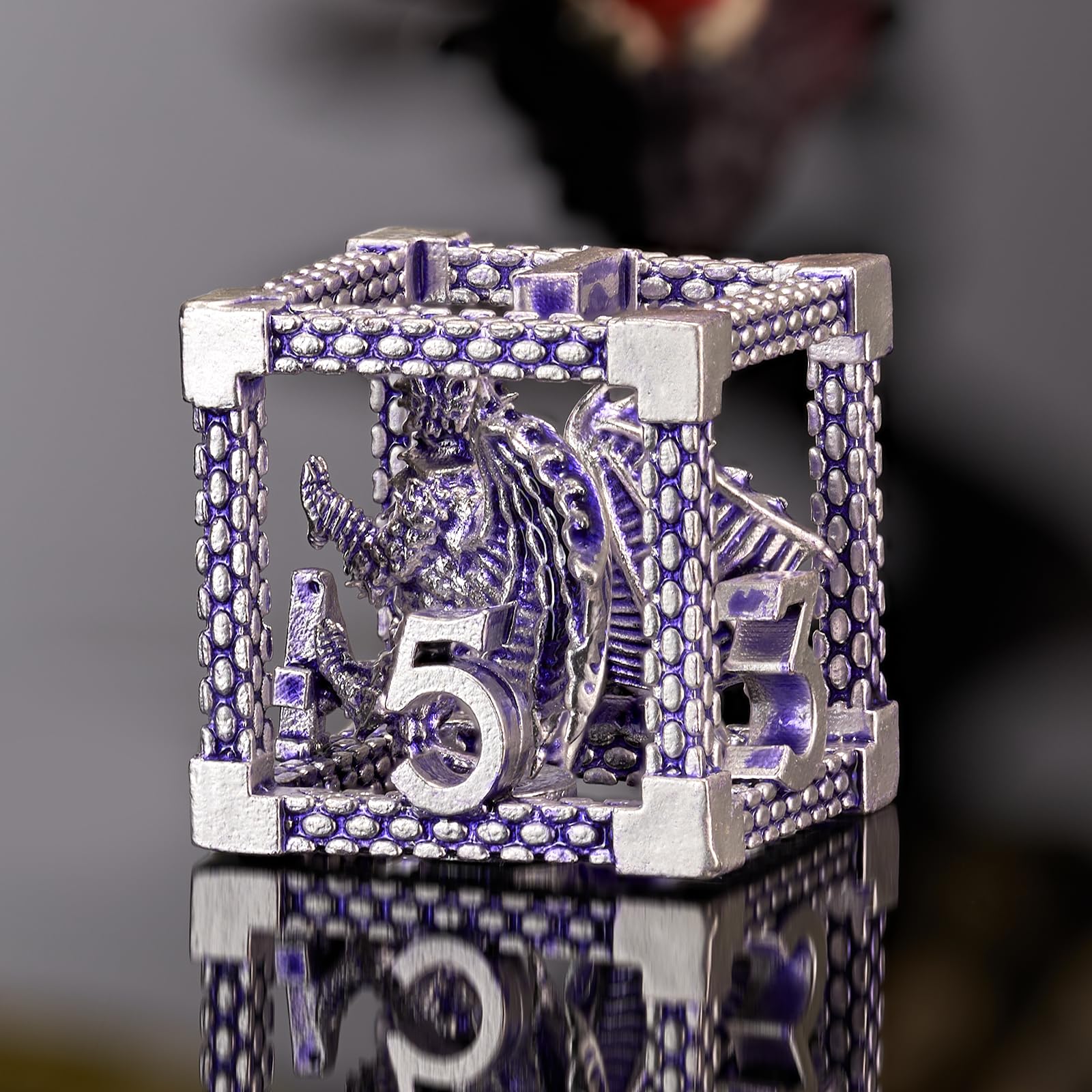 DND Dice, HNCCESG Purple White Dragon Hollow Metal Polyhedral Dice Set for Dungeons and Dragons Dice RPG MTG Table Board Games (Purple White Dragon)