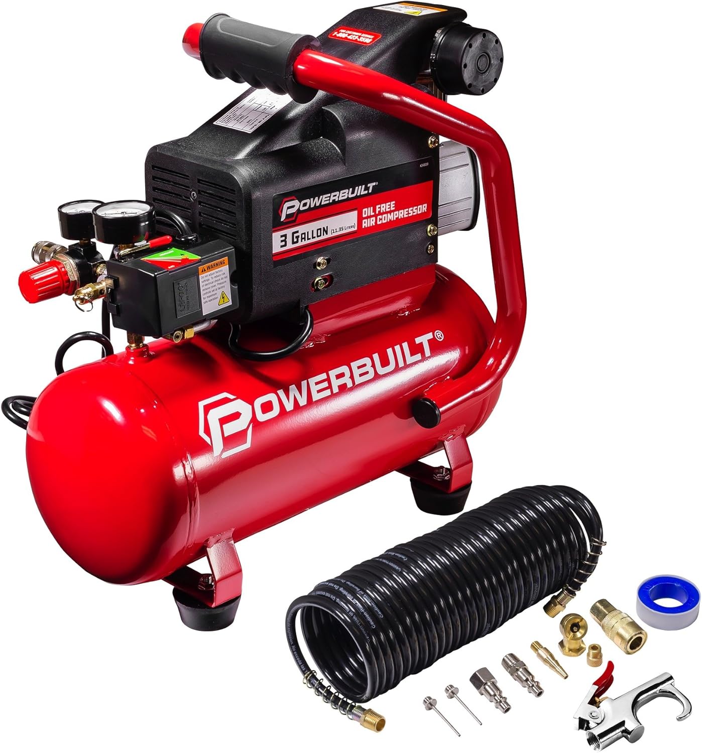 Powerbuilt 3 Gallon Heavy Duty Oil Free Style Air Compressor Kit