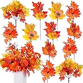 Maysing 12 Pcs Artificial Fall Leaf Stems Artificial Flowers Faux Fall Leaves Floral Picks Maple Leaves Branches with Pumpkins Sunflower Berries for DIY Wreath Vase Decor Thanksgiving Centerpiece