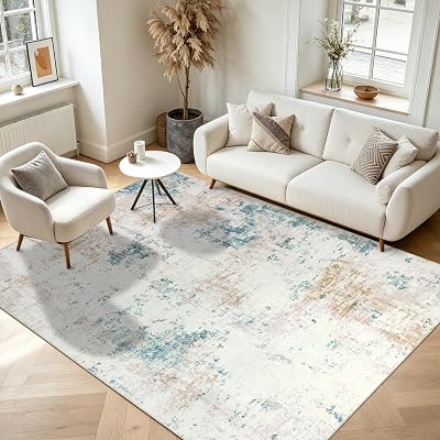 Homcomodar Large Beige Rug 122x170cm Non Slip Low Pile Abstract Floor Carpet
