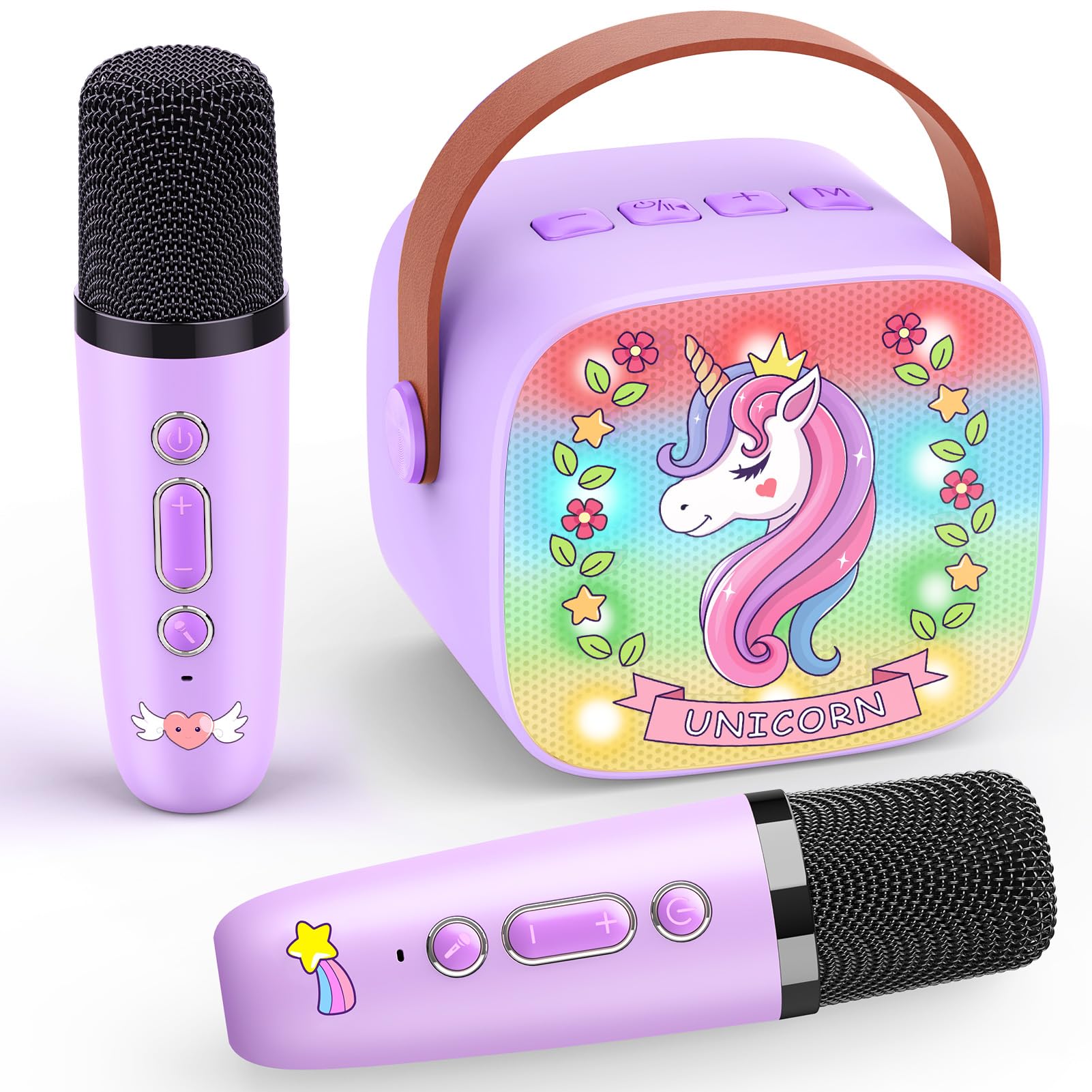 Dislocati Karaoke Machine 2 Microphones Kids, Unicorn Gifts for Girls Kids Microphone Birthday Presents Girls Toys Age 3-12 Year Old Girls Gifts Kids Wireless Bluetooth Speaker Easter Gifts for Kids