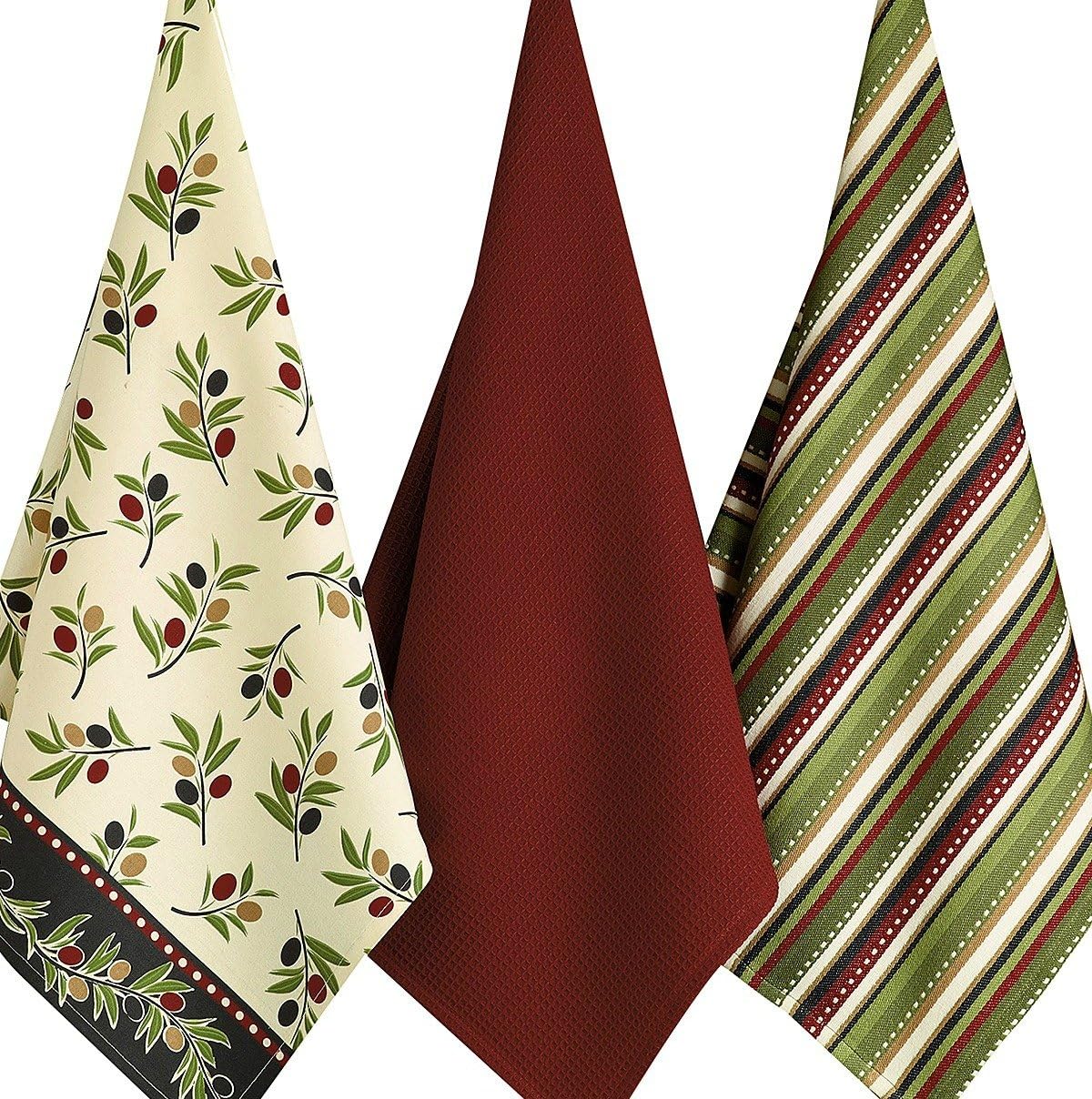 Design Imports Olive Kitchen Towels Set of 3 Olive Print