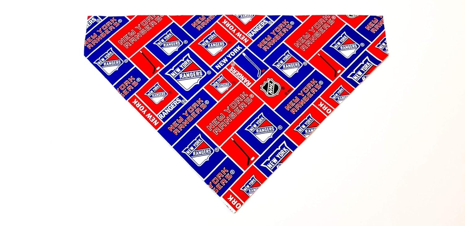 Amazon Com Ny Rangers Hockey Pet No Tie Dog Bandana Slip On Over The Collar Handmade