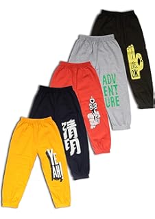 T2F Boys Printed Cotton Track Pants (Pack of 5) Yellow- Red- Grey- Green- Navy