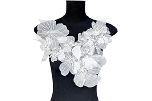 JRYYR Flower Lace Appliques, 3D Embroidery Patches for Dresses,White Flower Appliques for Clothing, Bags, Jewelry DIY Crafts (White-2)