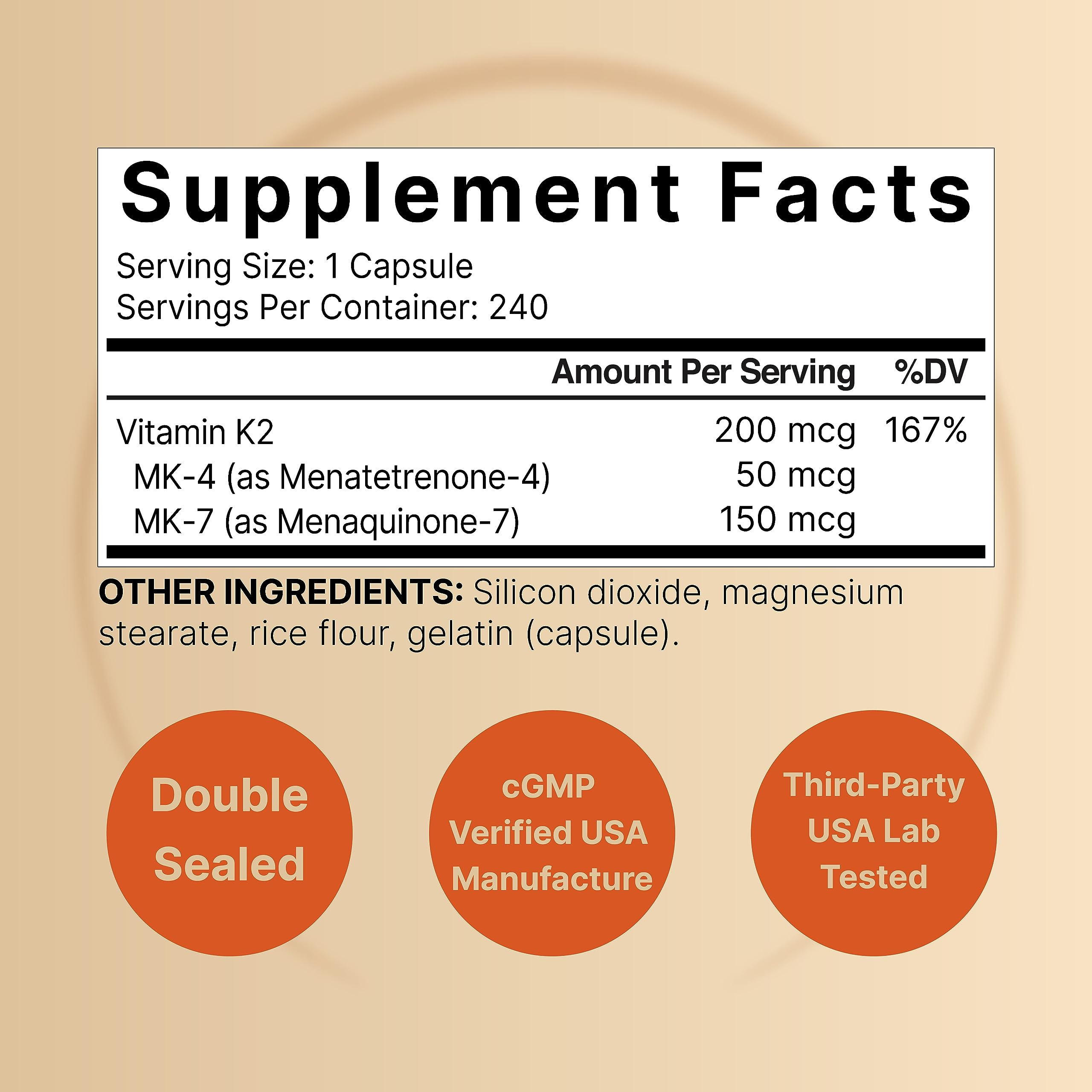 NatureBell Full Spectrum Vitamin K2 Supplement with MK-7 & MK-4, 200 mcg, 240 Capsules | 2 in 1 Formula, K Vitamins Complex – Supports Bone, Joint, and Heart Health – Non-GMO