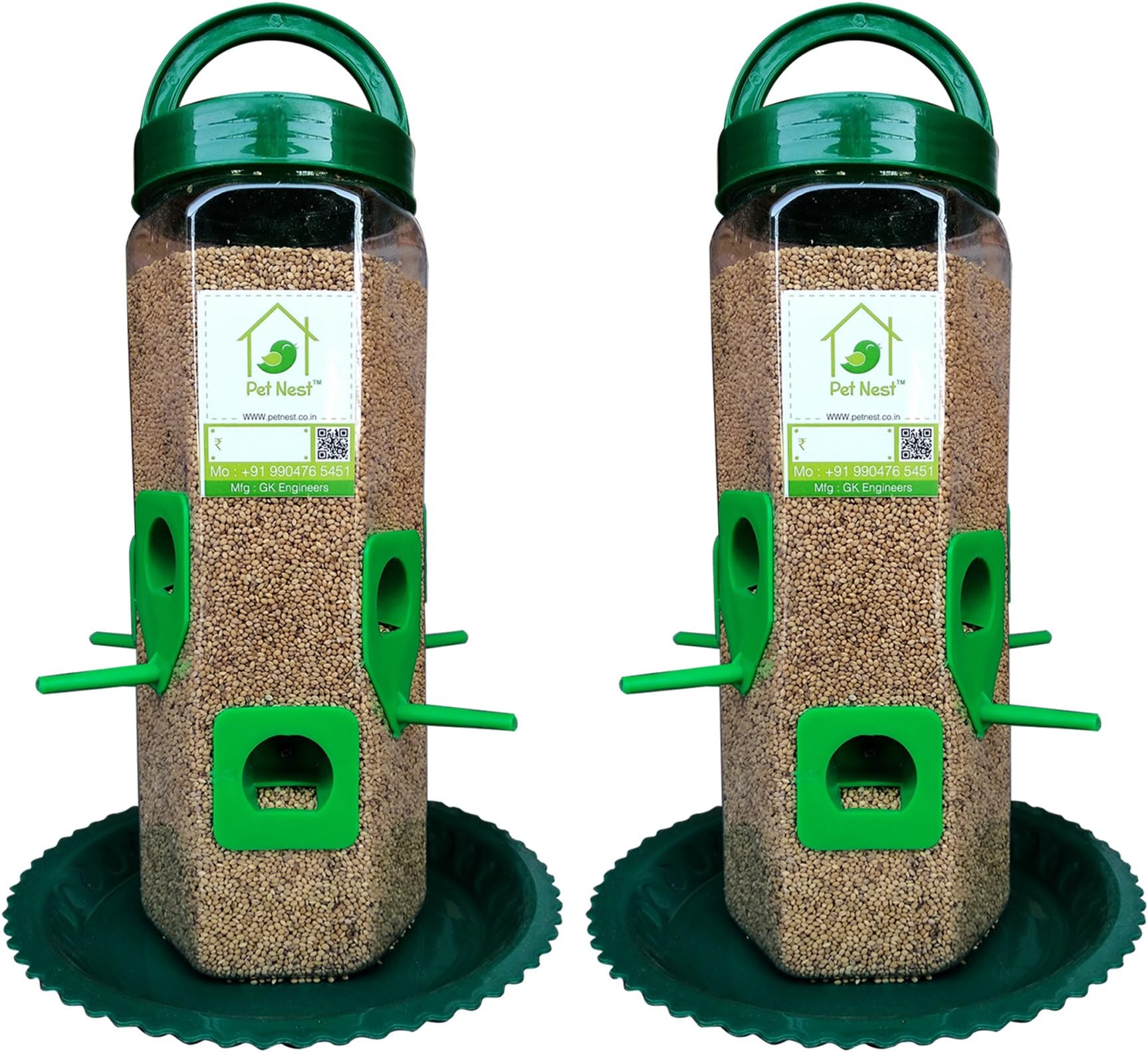 PetNest Six Port Bird Feeder Hanging for All Bird Transparent - 2 Piece