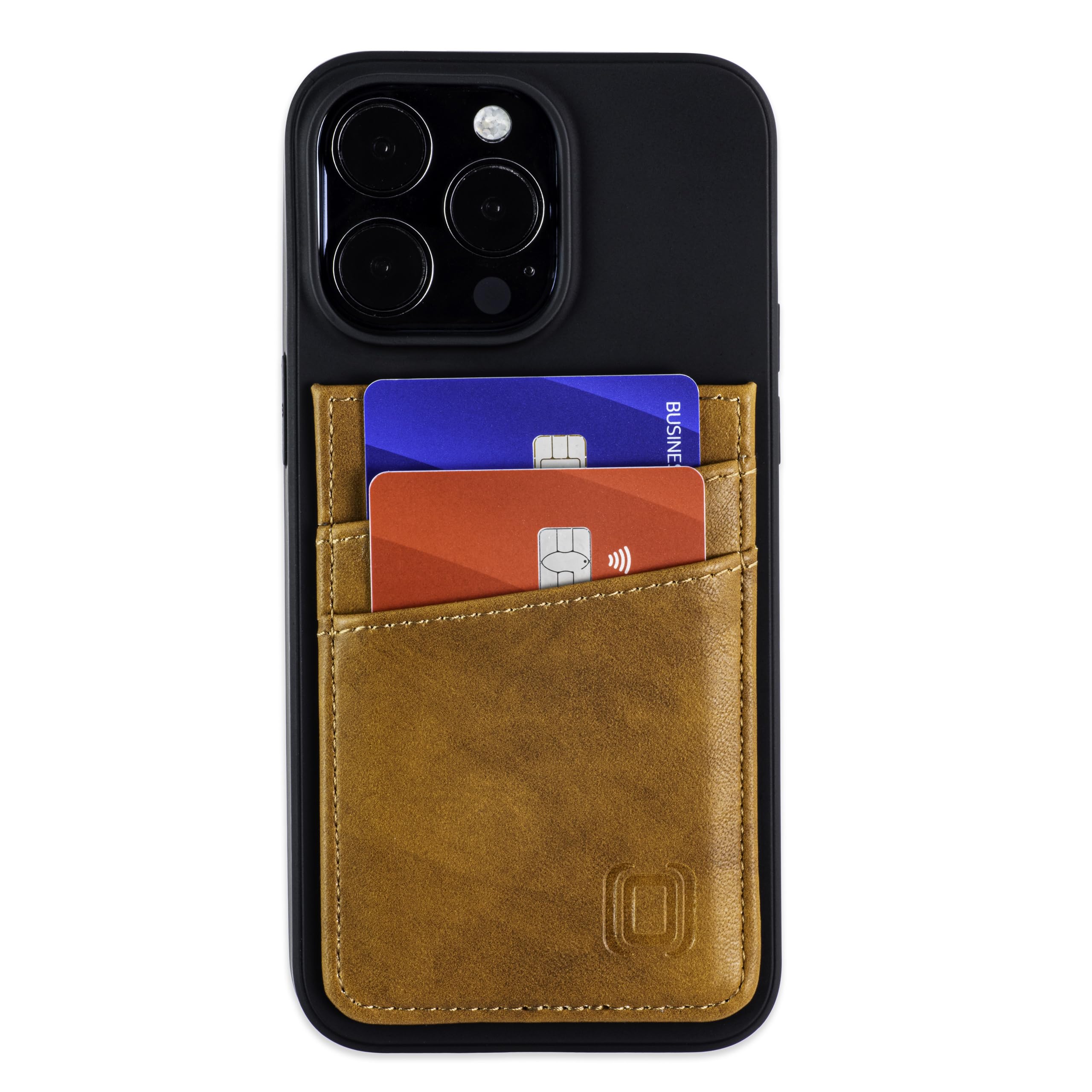 Dockem Card Case for iPhone 15 Pro Max with Recycled TPU Shell & 2 Stitched-on Card Slots, Recycled Synthetic Leather Wallet (N2R, Light Brown) — image 1