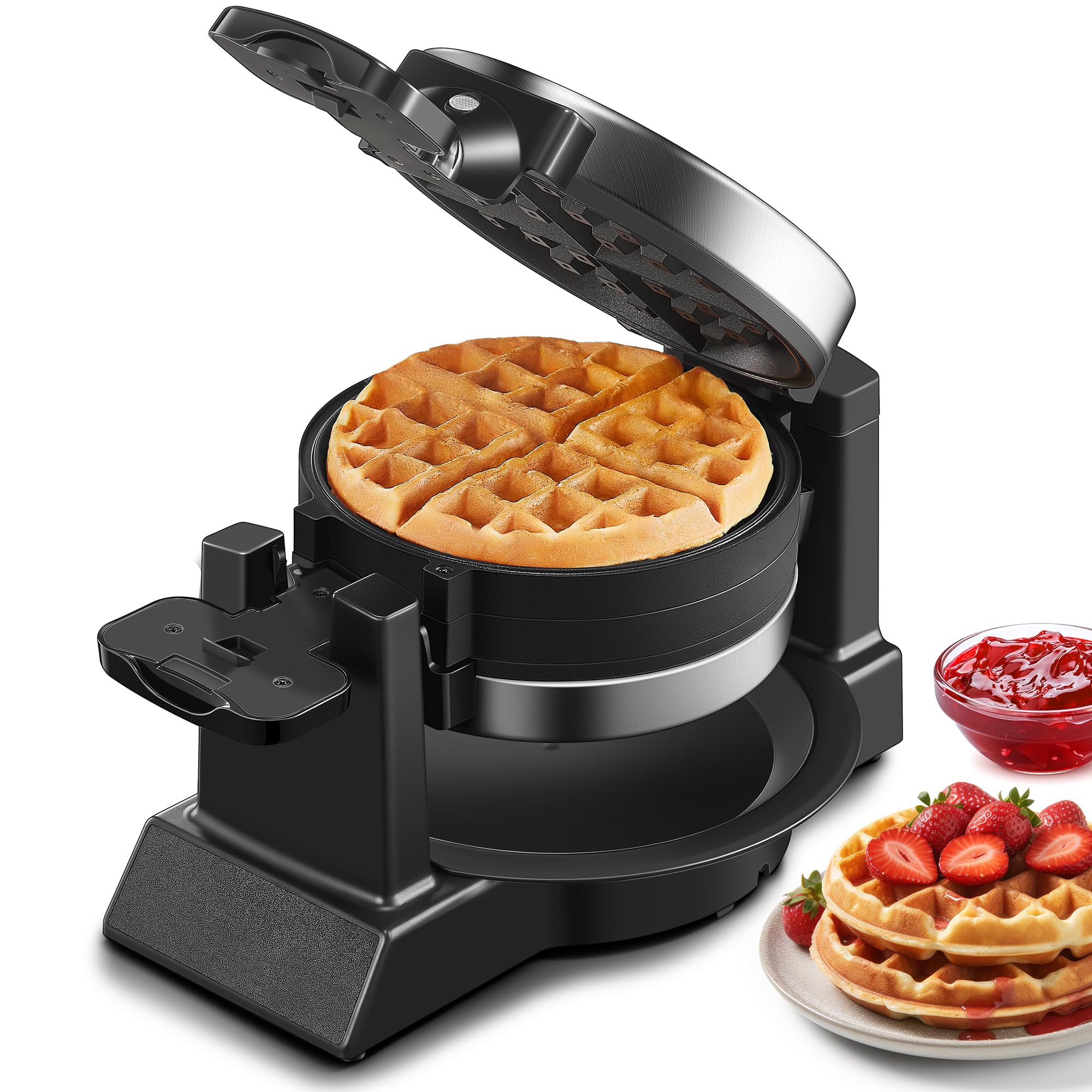 Photo 1 of Classic Waffle Iron, Double Belgian Waffle Maker 180°Flip, 1400W Waffle Iron 8 Slices, Rotating & Nonstick Plates with Removable Drip Tray, Cool Touch Handles, Stainless Steel (8 Slices)