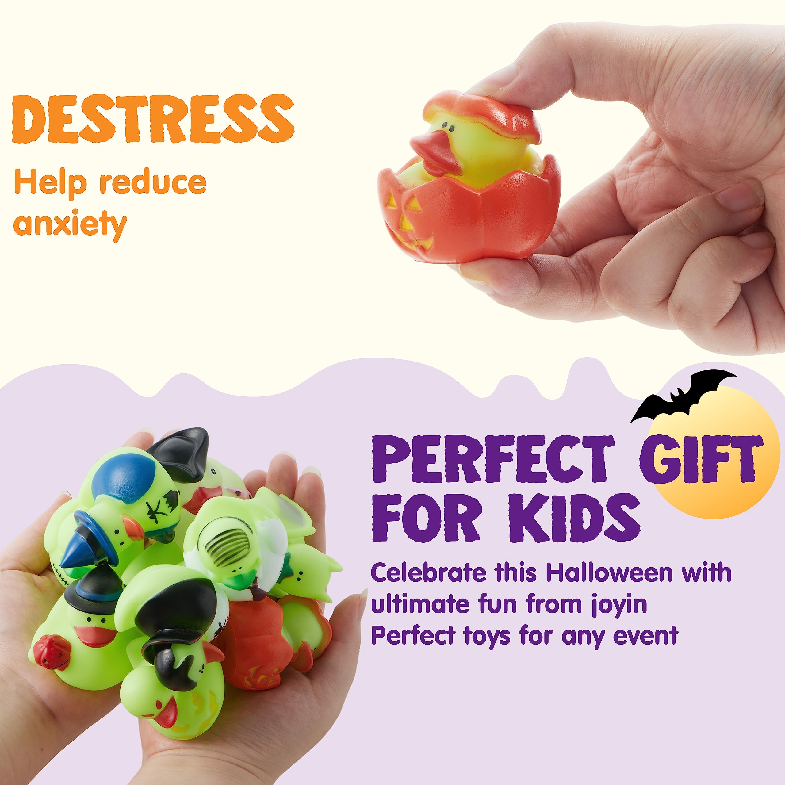 JOYIN 12 PCS Halloween Glow Ducks Bath Toys, Rubber Ducks for School Classroom Prizes, Glow in The Dark Duckies for Trick or Treating Goodie Bag Fillers, Halloween Party Favors Decorations