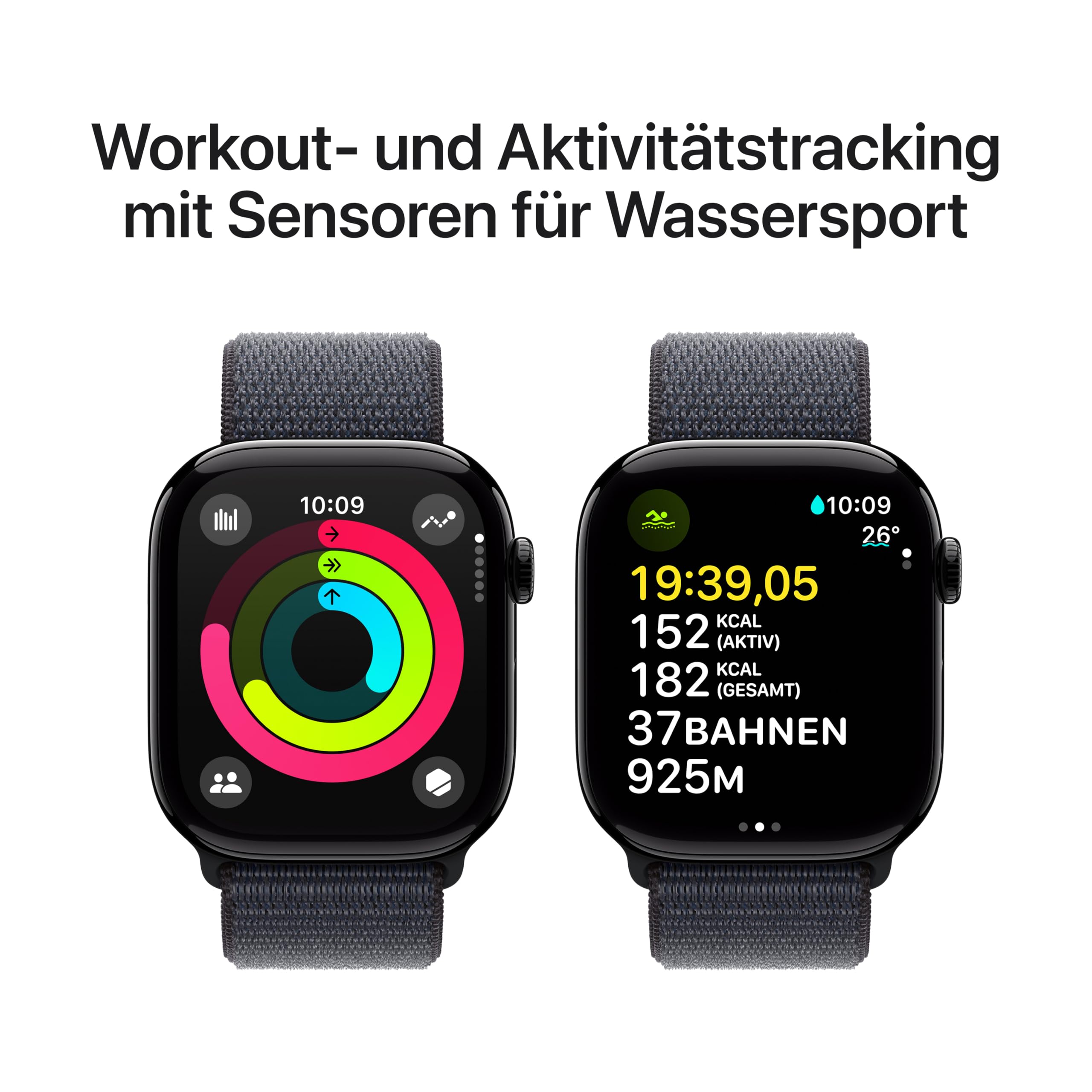 Apple Watch Series 10 (GPS + Cellular 46 mm) Smartwatch with Aluminium Case in Diamond Black and Sport Loop in Ink (One Size). Fitness Tracker, ECG App, Always-On Retina Display, CO₂ Neutral