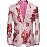 MOGU Mens Floral Blazer Slim Fit Elegant Tuxedo Jacket for Daily Prom Party