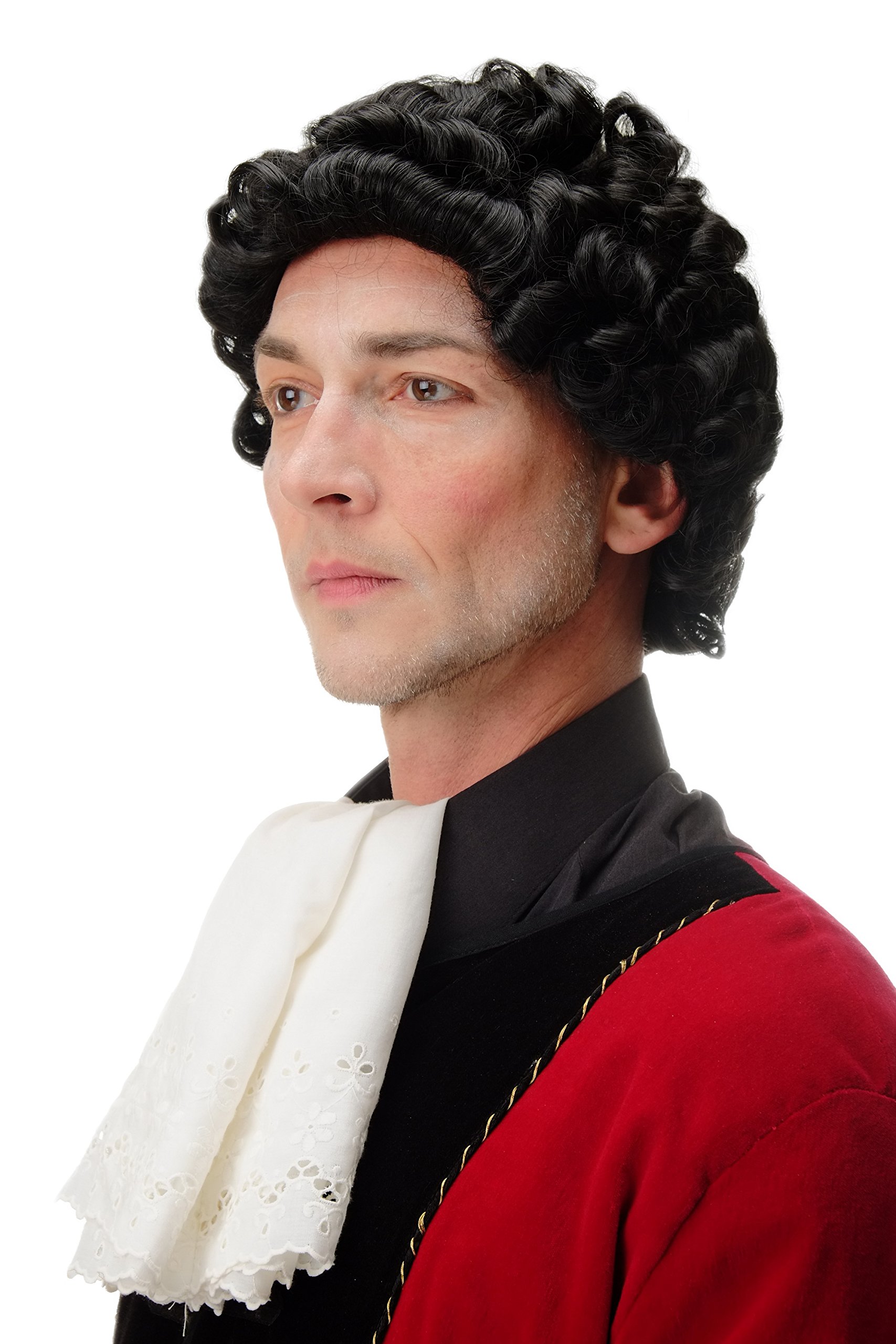 WIG ME UP - GFW1616-1B Men Man Quality Wig Historic Cosplay Theater Baroque Renaissance Noble Courtier Lord short curls black