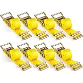 VEVOR E-Track Ratchet Straps, 8 Pack 2" x 15' Heavy Duty Cargo Tie-Downs, 4400 lbs Breaking Strength, Standard E Track Fitting Tie Down, E-Track Spring Fittings for Cargo Vans, Trucks, Trailers