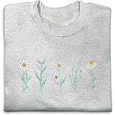 NACRE APPAREL Daisy Lover Embroidered Sweatshirt Wildflowers Crewneck Flower Embroidery Botanical Plant