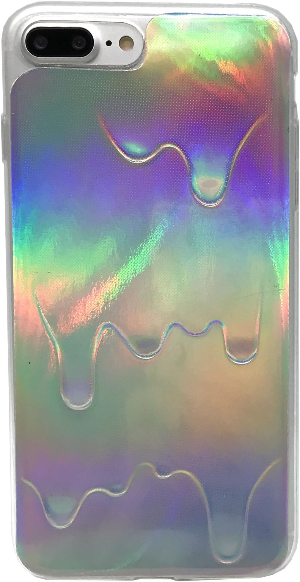Holographic Iridescent Card Paper + 3D Melting Oil Drippy Transparent Clear TPU Cover Case for Iphone 7 Plus Iphone 8 Plus 5.5inches Holo Pale Grunge Rainbow Metallic Magic Color (Drippy Oil)