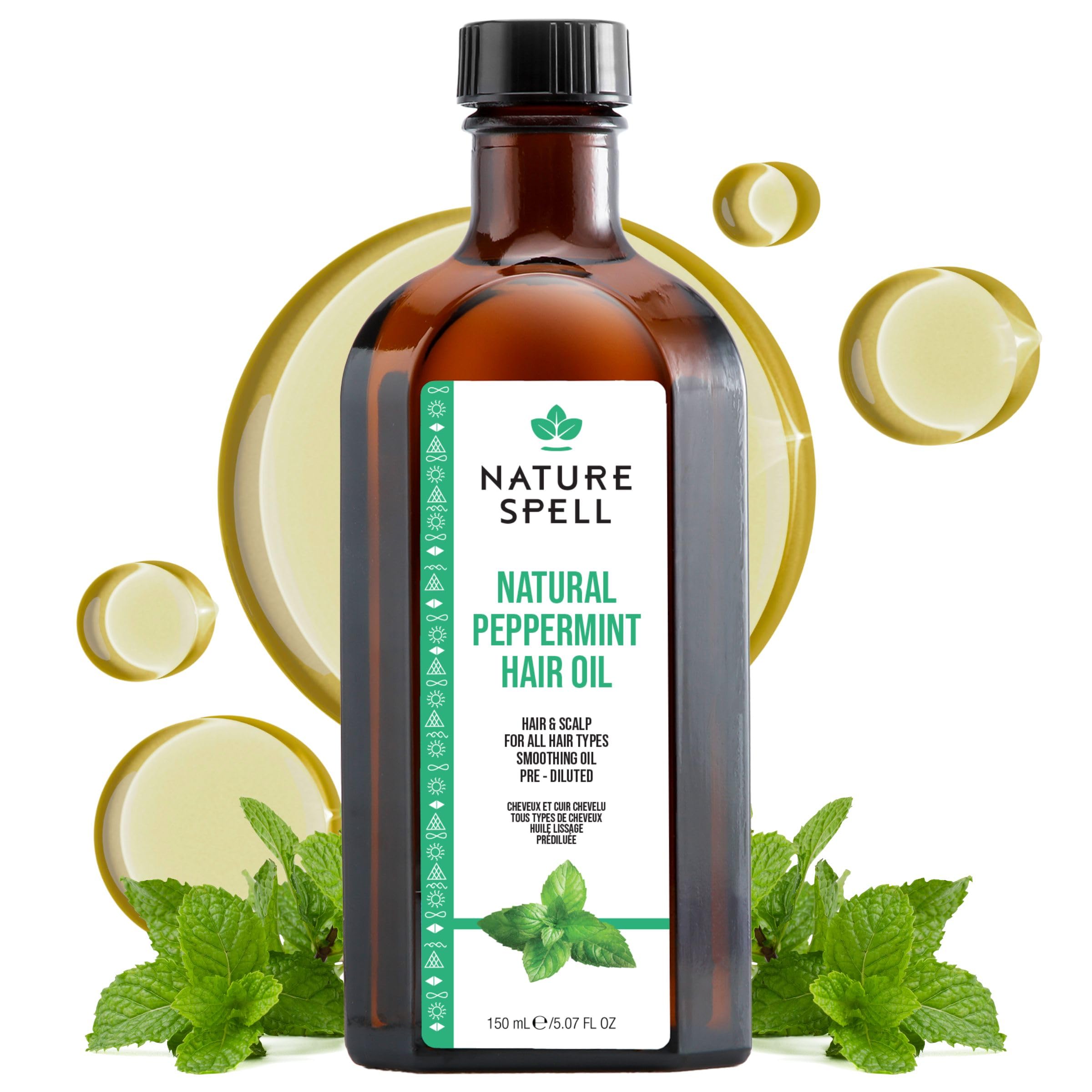 Nature Spell Peppermint Oil for Hair & Scalp, Pre-Diluted Cooling Oil to Refresh Roots and Support Stronger Strands, For All Hair Types, Vegan, 150ml