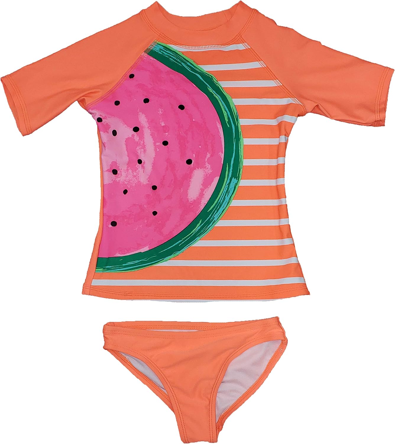 Girls Watermelon Flash Peach Rash Guard & Bikini Bottom 2Piece Swim
