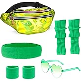 ItkFresh 80s Workout Outfit for Women Neon Leg Warmers Headband Wristbands Holographic Fanny Pack Sunglasses for Yoga Running