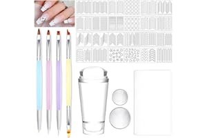 Gorvalin French Tip Nail Stamp Kit – Complete French Nail Art Set with Nail Guide Stickers, Nail Art Brush and Dual Head Silicone Stamper | Perfect for DIY Nail Designs
