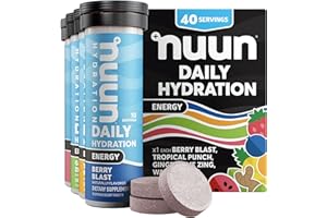 Nuun Energy Electrolyte Tablets with Ginseng, Caffeine from Green Tea Extract, Vitamin B12, B6, B5, Magnesium & 4 Other Electrolytes, Gluten Free & Vegan, Mixed Flavors, 4 Pack (40 Servings Total)