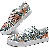 Obtaom Women's White Play Fashion Sneakers Cute Lace up Canvas Shoes Low Top Washed Canvas Flat for Lady