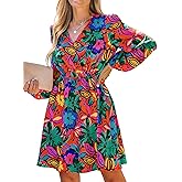 CUPSHE Women's Mini Dresses Casual Spring V Neck Chiffon Long Peasant Sleeves Flowy Spring Dress
