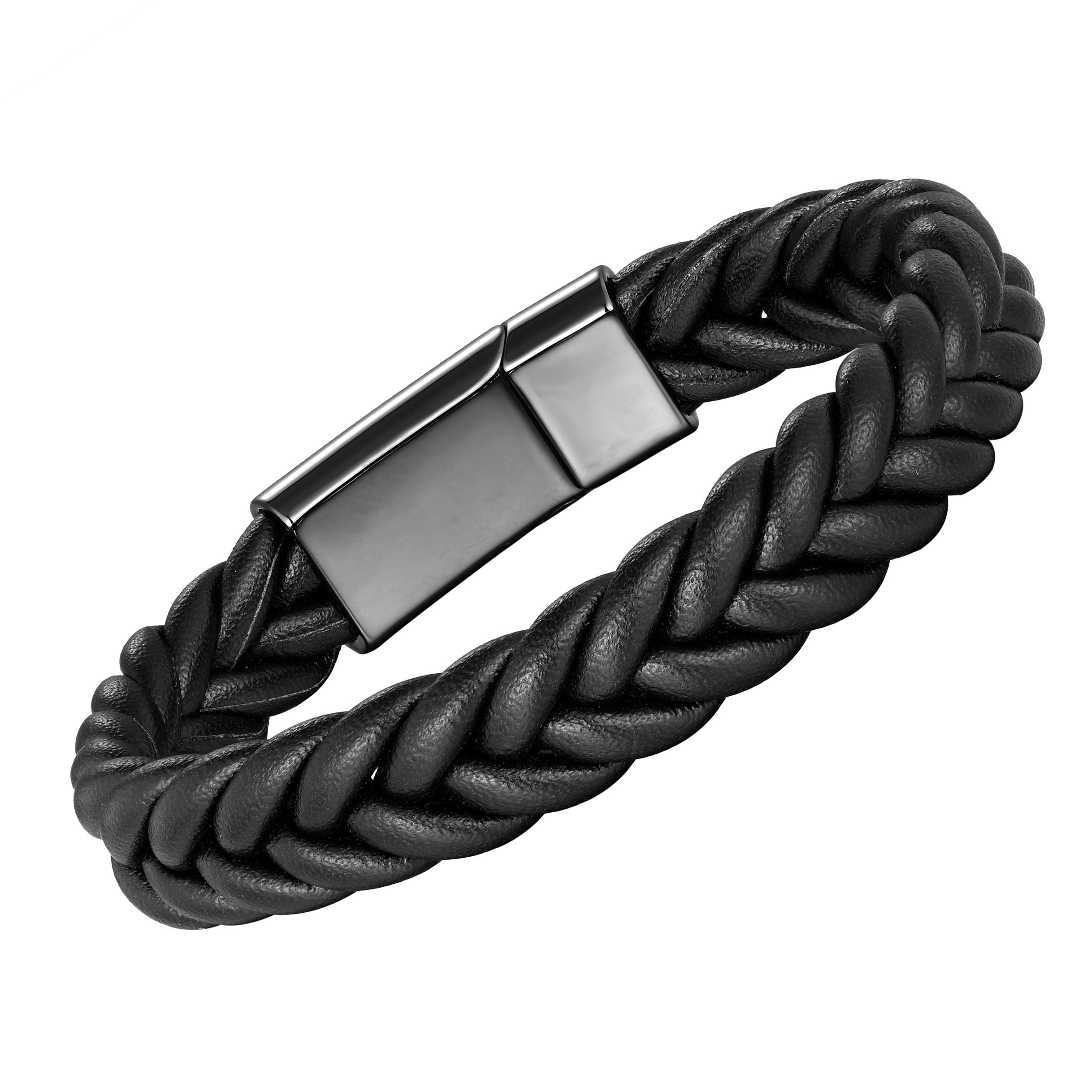 Urban Jewelry Braided Genuine Leather Bracelet with Locking Stainless Steel Clasp (Unique Designs Options), 8.26 inches, Leather, no gemstone