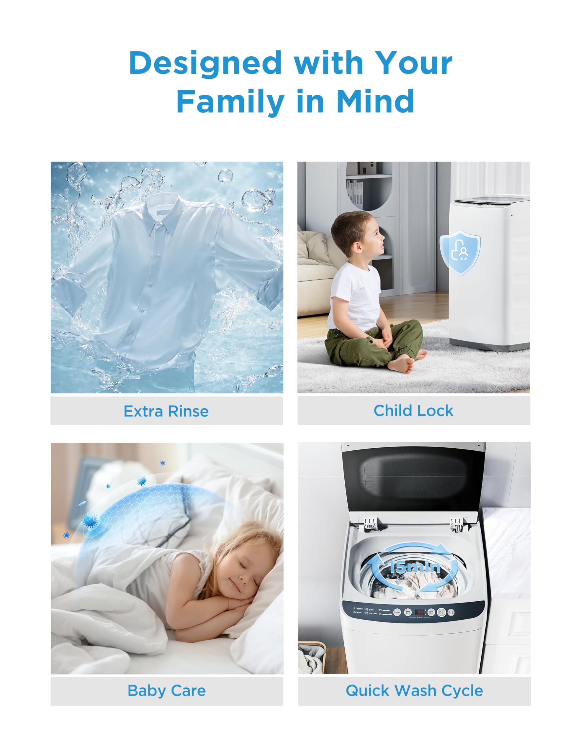 Midea MLTW09M1BWW Portable Washer with 6 Cycles, Drum Clean, Quick, Stainless Steel Tub, Transparent Lid, LED Display Washing Machine, 0.9 cu. ft, White